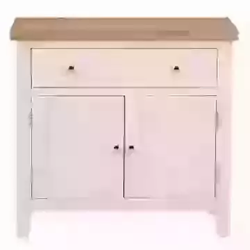 Compact Two Door One Drawer Sideboard White Painted Finish and Washed Oak Top
